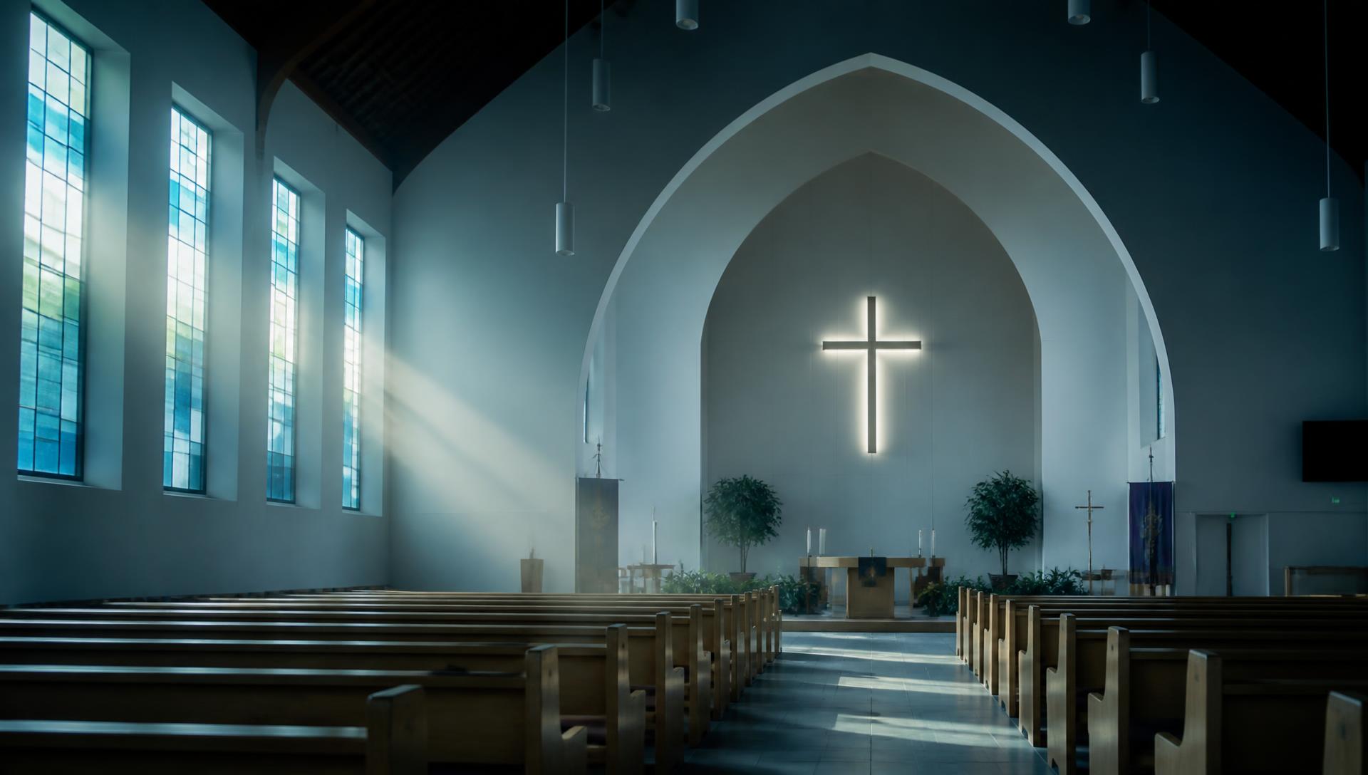 Soft morning light in a serene blue-toned sanctuary